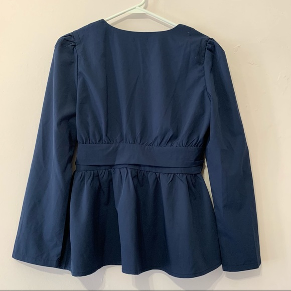 🧡3/$30 SHEIN Navy Blue Peplum Top Size Small - Picture 5 of 14